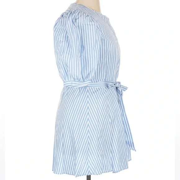 Zara ZW Collection Blue Striped Poplin Mini Dress Puff Sleeve Cotton XL NWT - Picture 7 of 9